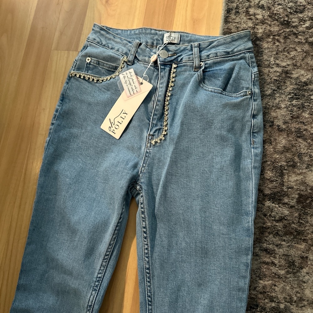 OH POLLY Women's Blue Flared Jeans